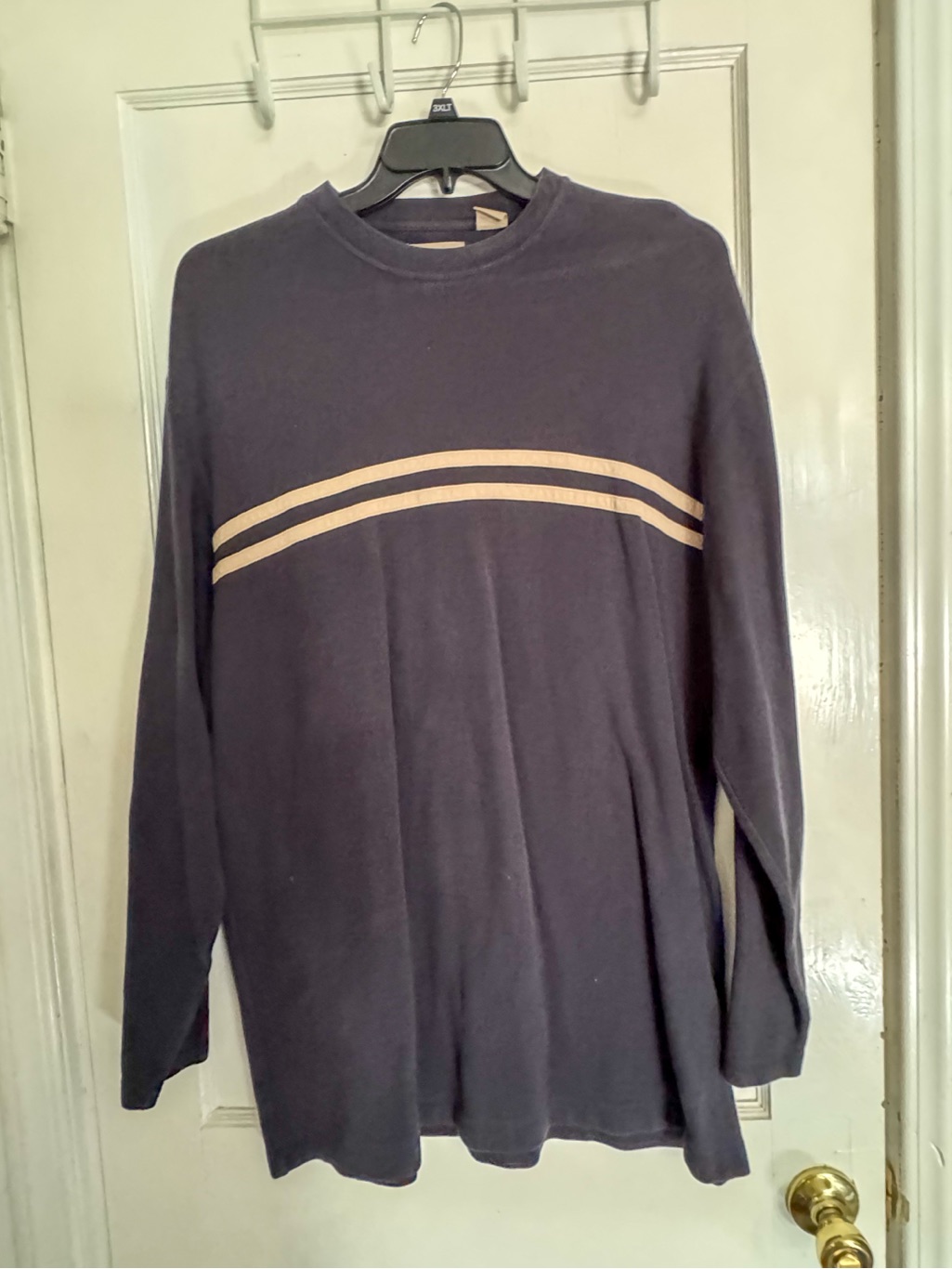 Vintage Arrow Men’s Xl Cotton Navy And Cream Striped Long Sleeve Crewneck Shirt